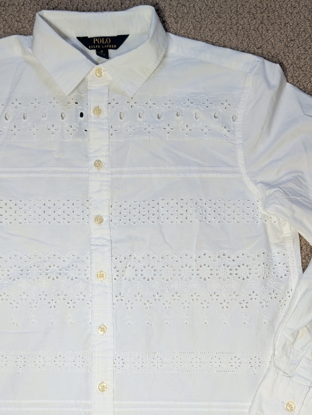 Ralph Lauren 100% cotton White Eyelet button down Broadcloth Tunic 14 - Picture 6 of 10
